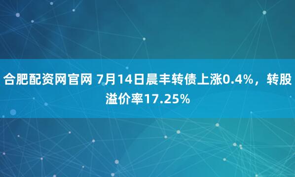 合肥配资网官网 7月14日晨丰转债上涨0.4%，转股溢价率17.25%